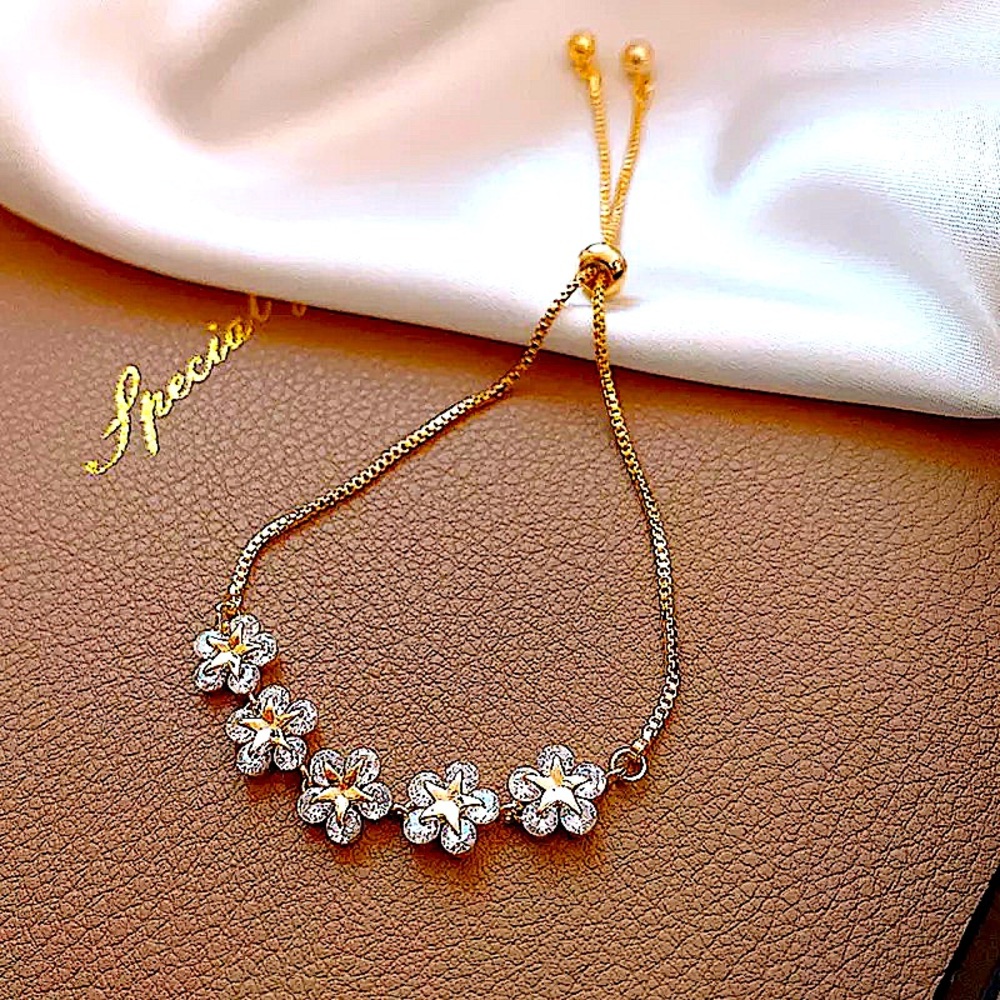 🆕 Elegant Fashion Rhinestone Zircon Flowers Adjustable Bolo Bracelet